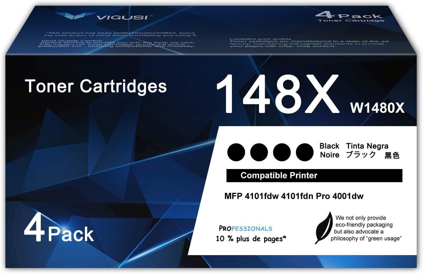 148X High Yield Toner Cartridges Black MFP 4101fdw 4-Pack Compatible Replacement for HP 148A W1480A 148X W1480X with Pro MFP 4101fdw 4101fdn Pro 4001dw 4001dn 4001n Printer