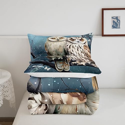 Miniatura 5 de Feelyou Juego de ropa de cama con diseño de búho para niñas y niños con estampado de animales en 3D, juego de edredón decorativo con diseño de búhos