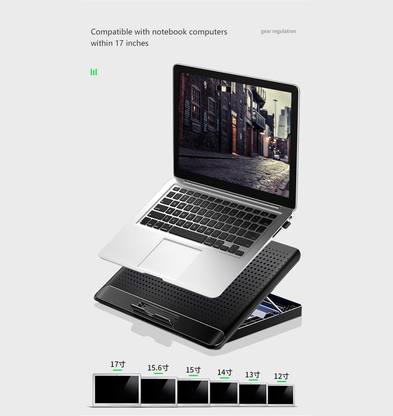 Podstawka Chłodząca Stabilny Podkładka Chłodząca Pod Laptopa Do Gier Z Regulacją Wysokości I Dwoma Portami USB Cichy Biurko(Black)