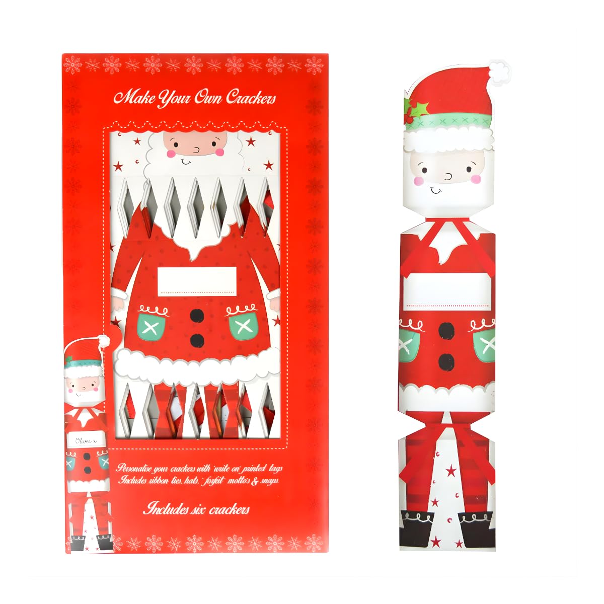 Make Your Own Santa Christmas Crackers Kit – DIY Personalised Crackers with Ribbons, Hats, Mottos, Snaps & Name Tags – Fun Family Craft Activity – Pack of 6 – 36.5 cm Paper Crackers
