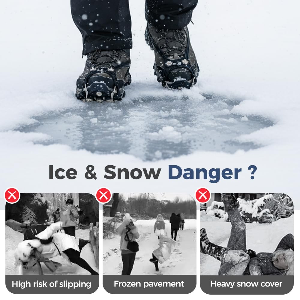 Punte antiscivolo universali 2026 per scarpe da neve e ghiaccio, con chiodi in acciaio a 5 denti, tacchetti di trazione per ghiaccio e neve antiscivolo in silicone, per passeggiate, escursionismo