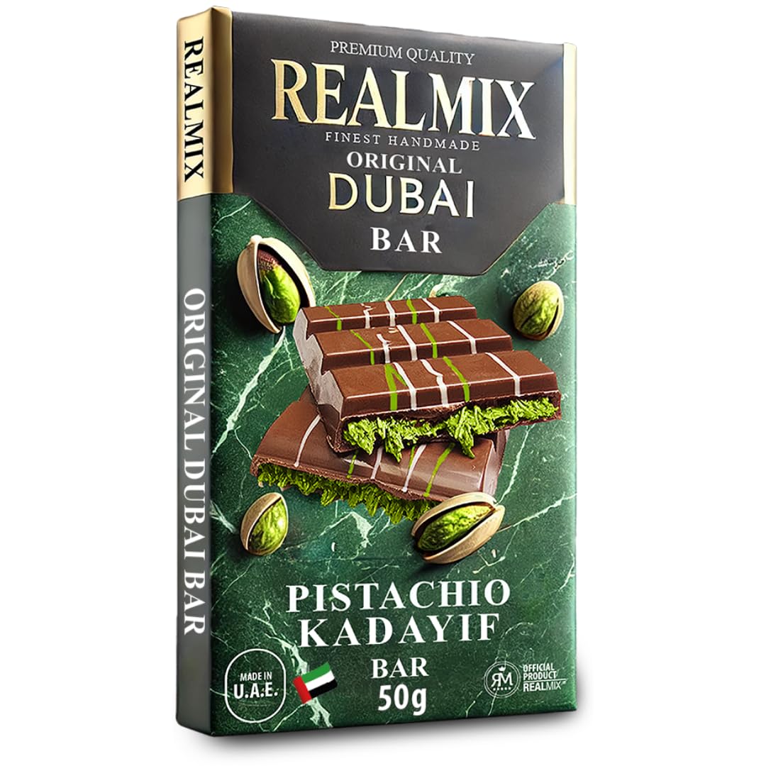 REALMIX Dubai Schokolade direkt aus Dubai UAE | echte Dubai Schokolade mit Pistazien und Kunafa Füllung (50 grammes, Milchschokolade)