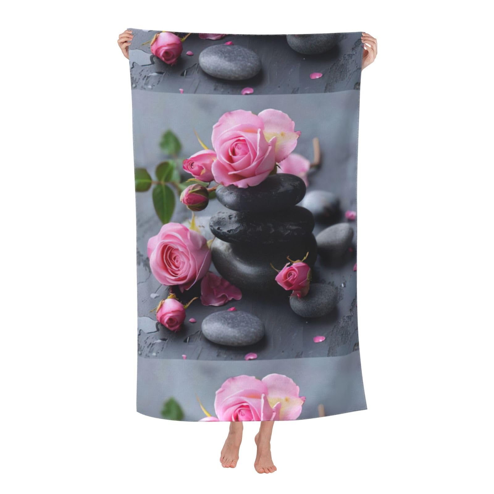 Cbaaghh Spa Stone And Rose Flowers Print Adult Beach Towels,Beach & Pool Towel,Beach Towels,Towels For Camping