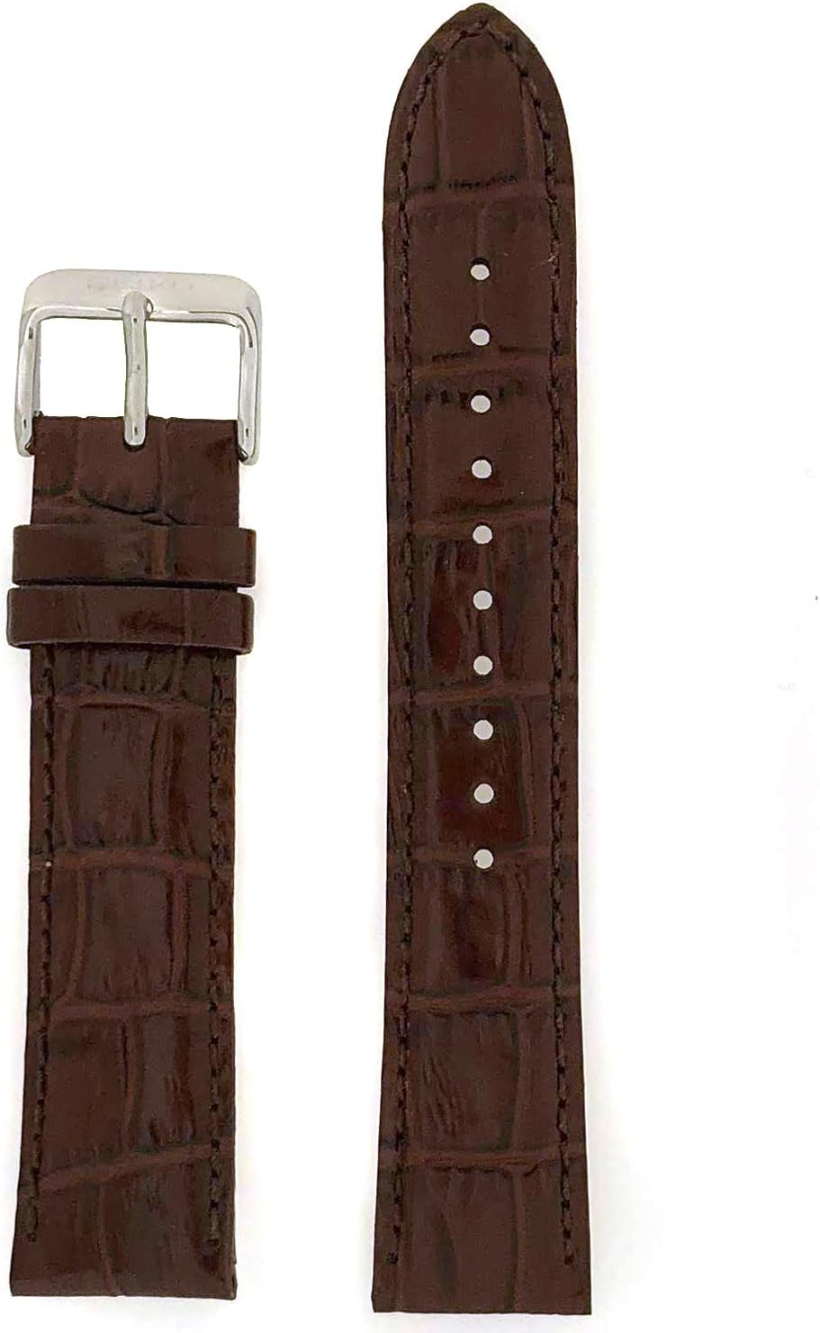 Seiko Genuine Textured Brown Leather Alligator Grain 20Mm Watch Band - Brown 20Mm Silver Tone Regular
