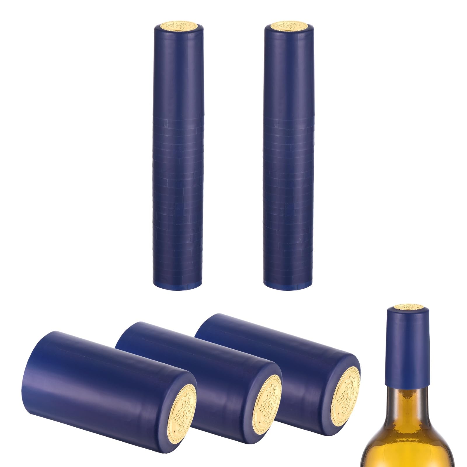 sourcing map 50Pcs PVC Heat Shrink Capsules, 32mm x 50mm Wine Bottle Capsules Shrink Wrap Sleeves Bottle Corks Caps for Wine Making Cellars and Home Kitchen, Gold Grape/Blue