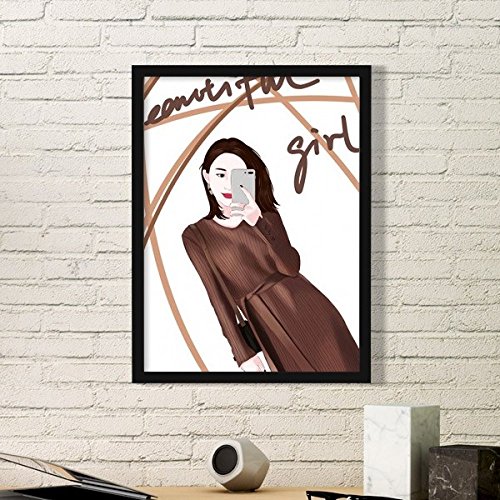 Cadre photo rectangle noir en bois illustration de peinture d'art fille élégante