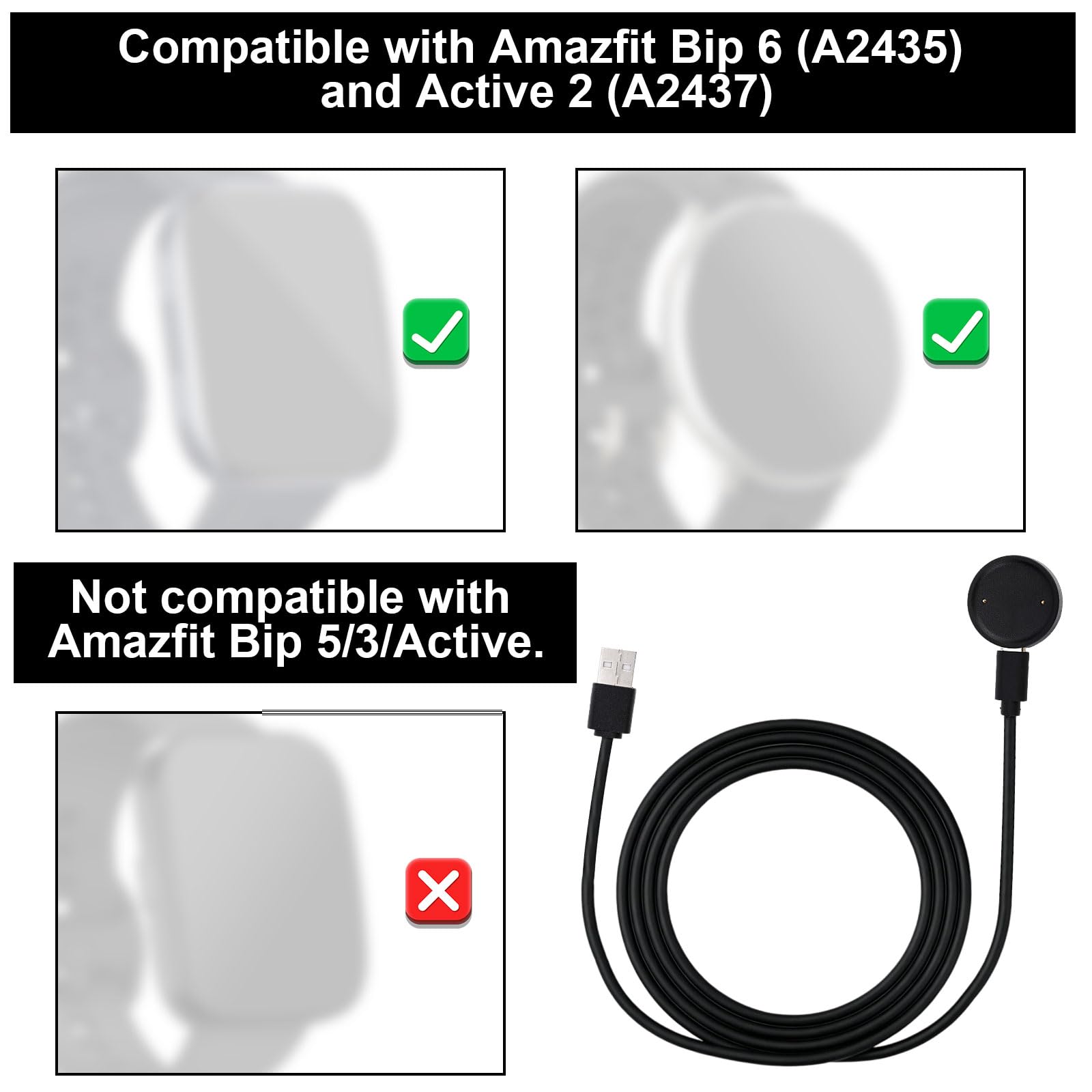Kabel Ładujący do Amazfit Active 2/Bip 6, 1m Wymienny Kabel Ładujący USB Przenośny Smartwatch Typu C Stacja Dokująca i Ładowarka (Czarny)