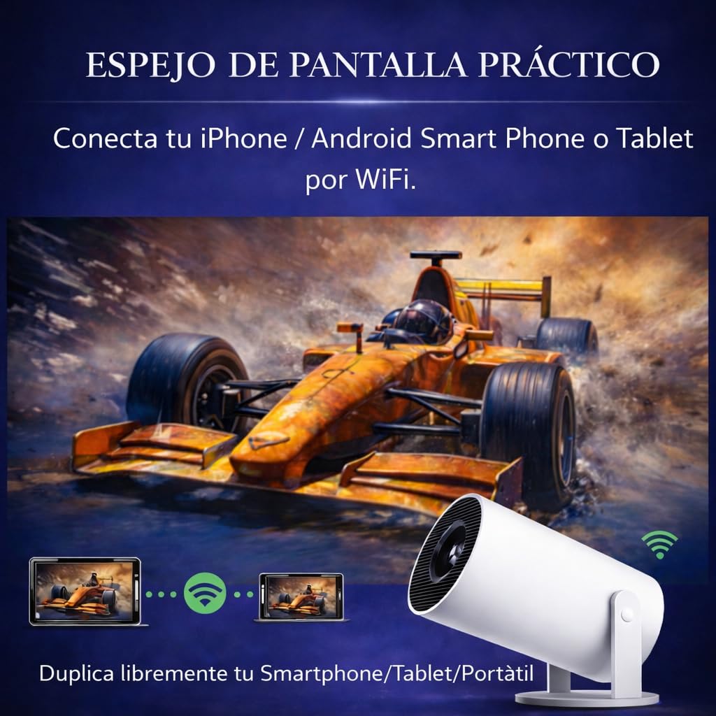Mini Proyector Portátil 2026 .Android 14, WiFi 6 Bluetooth, Soporta 4K y 1080P, 180° Rotación, Auto Keystone, Cine en Casa, Proyector Compacto Inteligente
