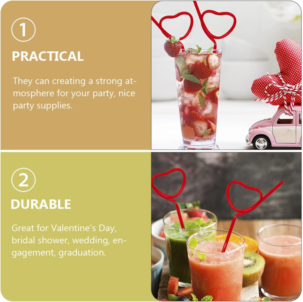 Abaodam 8 pcs Wedding Day Bachelorette Decorations Drinking Valentine Heart Valentines Supplies Party Novelty Plastic Straws: Unique Props Sipping for Straws, Shaped Loop Heart- Love