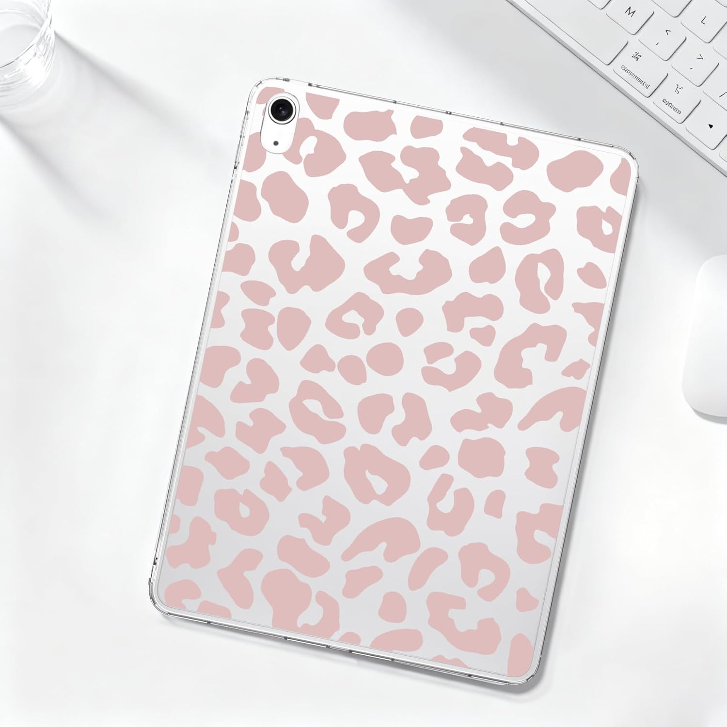 for iPad (A16) 11th Gen 2025 11"/10th Gen 2022 10.9",Dusty Pink Leopard Print Crystal Clear Case,Slim Lightweight Anti-Scratch Soft TPU Bumper Hard Acrylic Back Cover for Women