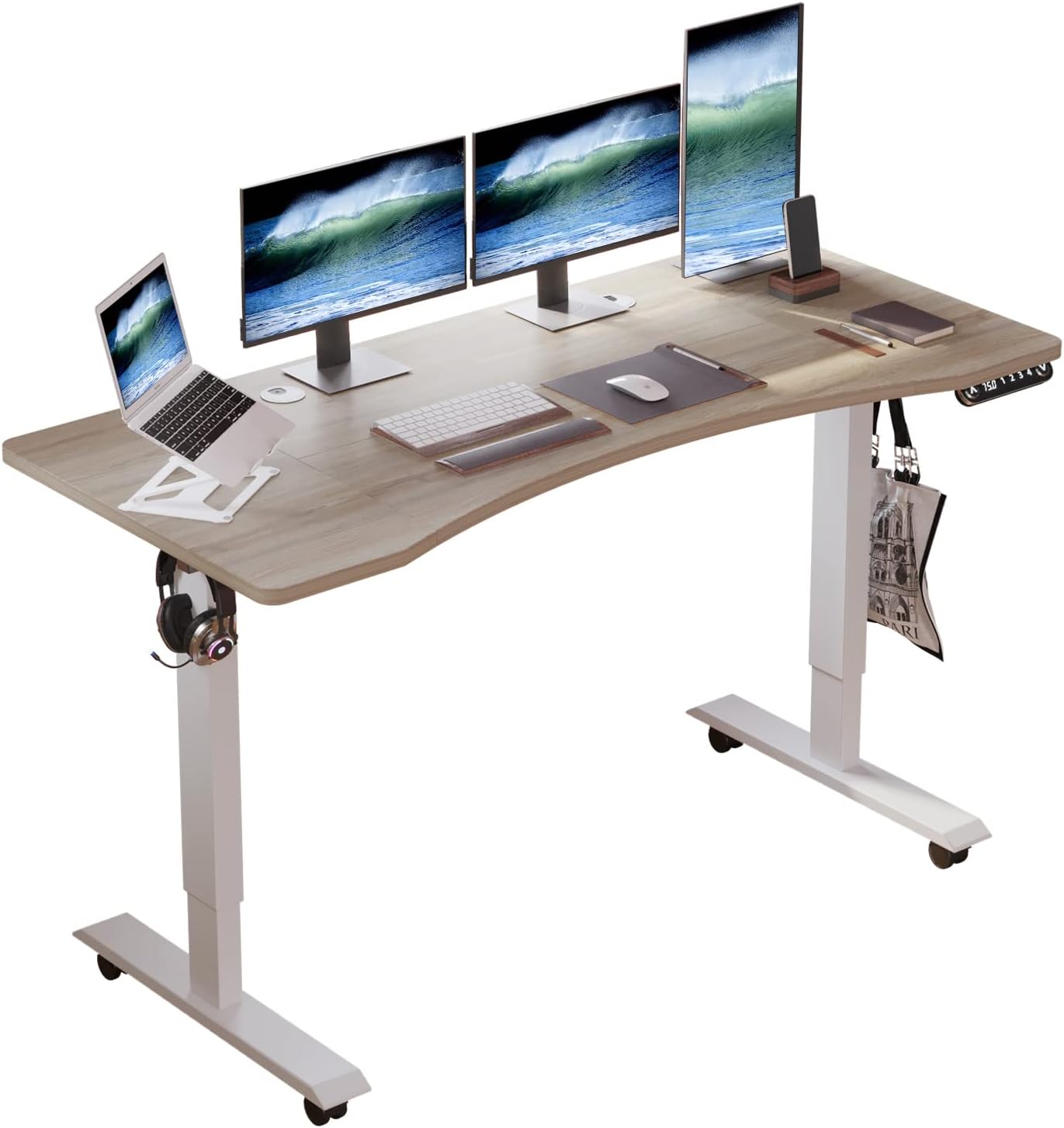 BUNOEM Height Adjustable Electric Standing Desk, 55X30 Height Stand Up Computer Desk