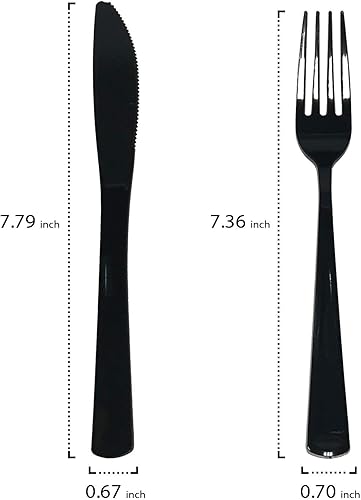 Miniatura 2 de Party Essentials Party Supplies - Juego de cubiertos envueltos desechables, servilletas y cubiertos preenrollados, tenedorescuchillos negros, 50