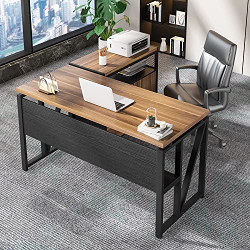 Tribesigns Office Desk with Drawers, 55 inches L Shaped Computer Desk with Storage Shelves and Mobile File Cabinet, Executive Desk for Home Office Furniture Sets, Rustic Tribesigns Office Desk with Drawers, 55 inches L Shaped Computer Desk with Storage Shelves and Mobile File Cabinet, Executive Desk for Home Office Furniture Sets, Rustic