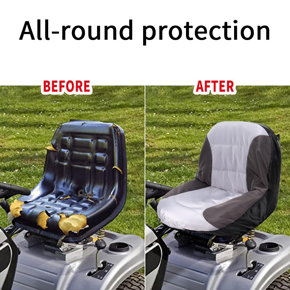 KJKVIVH Universal Riding Lawn Mower Tractor Seats Cover Padded Comfort Pad Storage Pouch Lawn Mower Parts Accessories Black+Gray - Image 2