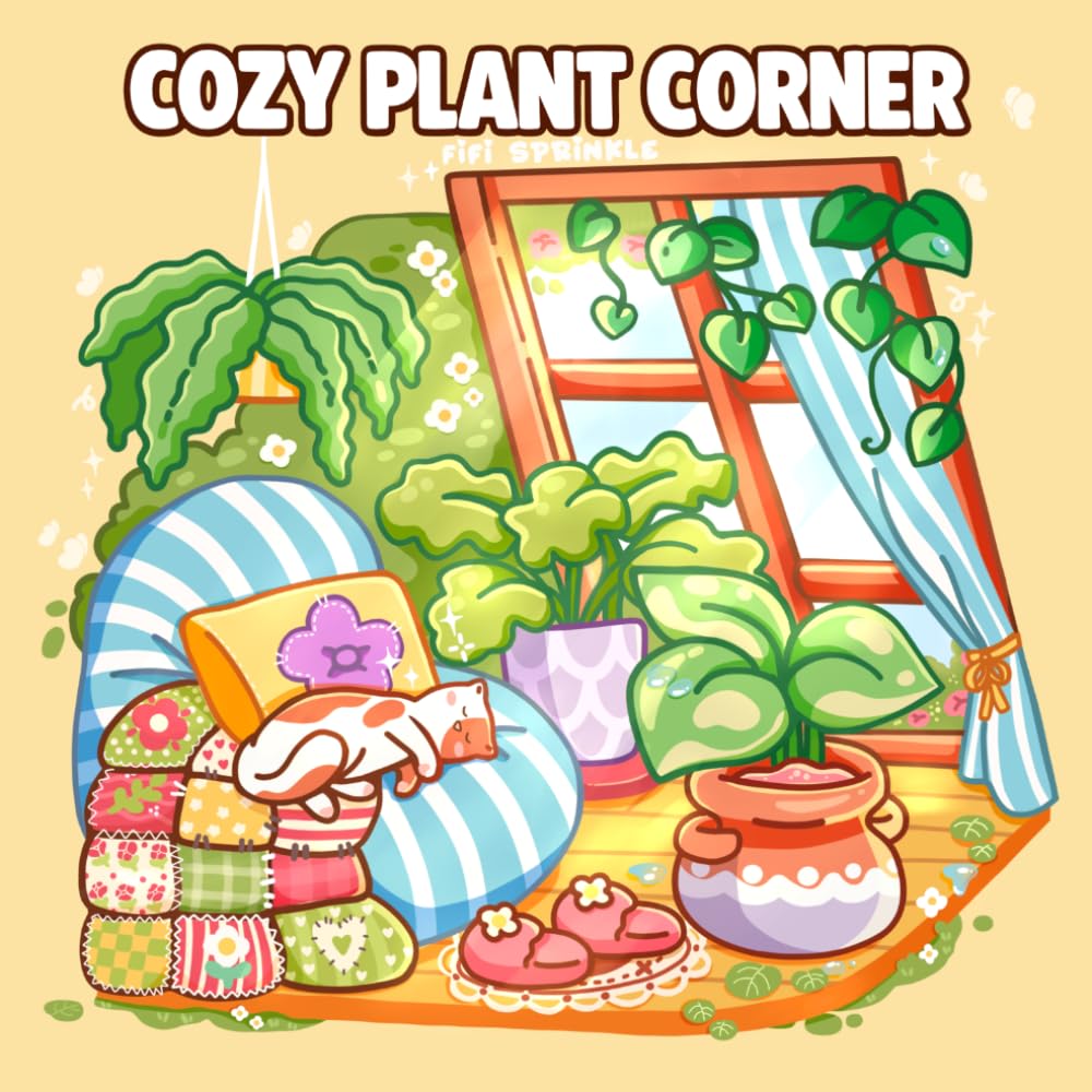 Cozy Plant Corner: A Cute and Relaxing Coloring Book for Adults and Teens Featuring Plants, Flowers, Cozy Rooms, and Garden Scenes