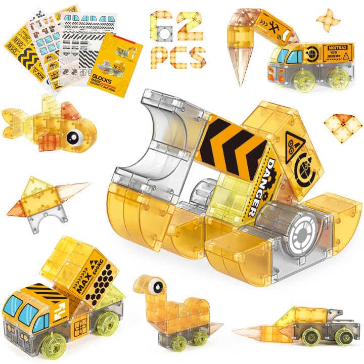 cossy Magnetic Blocks, 3D Magnetic Building Blocks, Multi Shape Magnet Toys with Cars Set, STEM Toys, Educational, Preschool Montessori Sensory for Boys and Girls