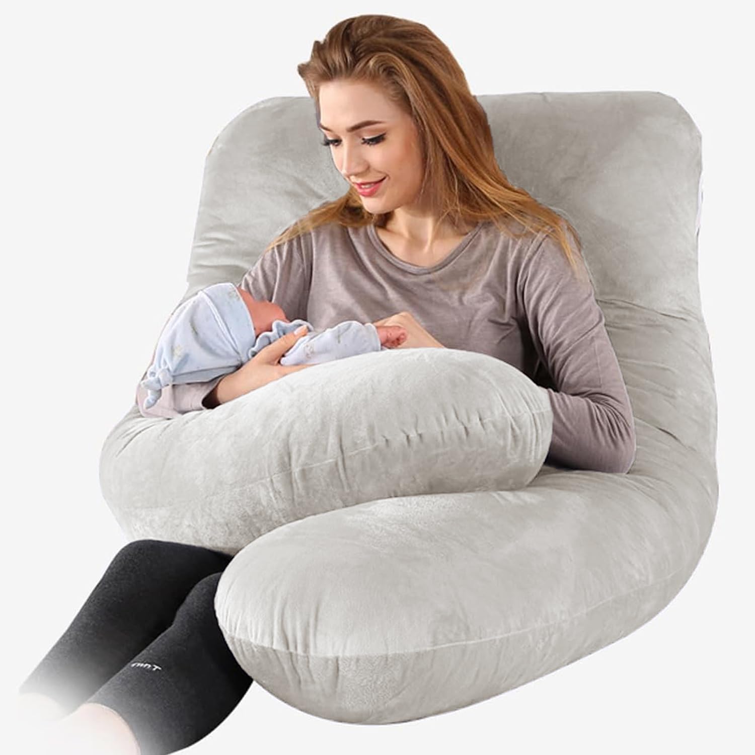 Cuscino per gravidanza, cuscino per dormire sul lato, 140 x 80 cm a forma di U con fodera rimovibile, cuscino per il corpo, grigio chiaro