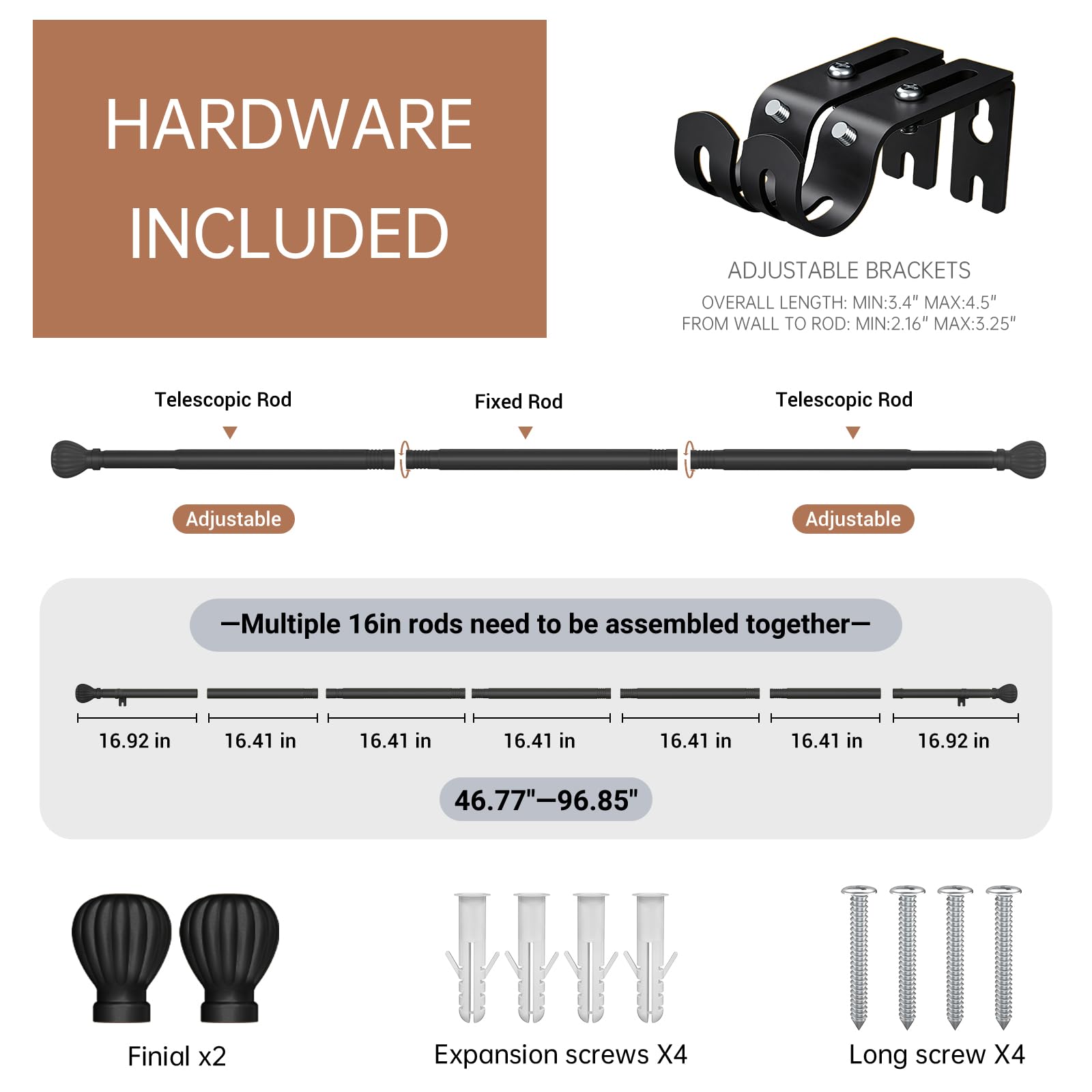 Metal Curtain Rods - 46-96 Inch, Heavy Duty -7