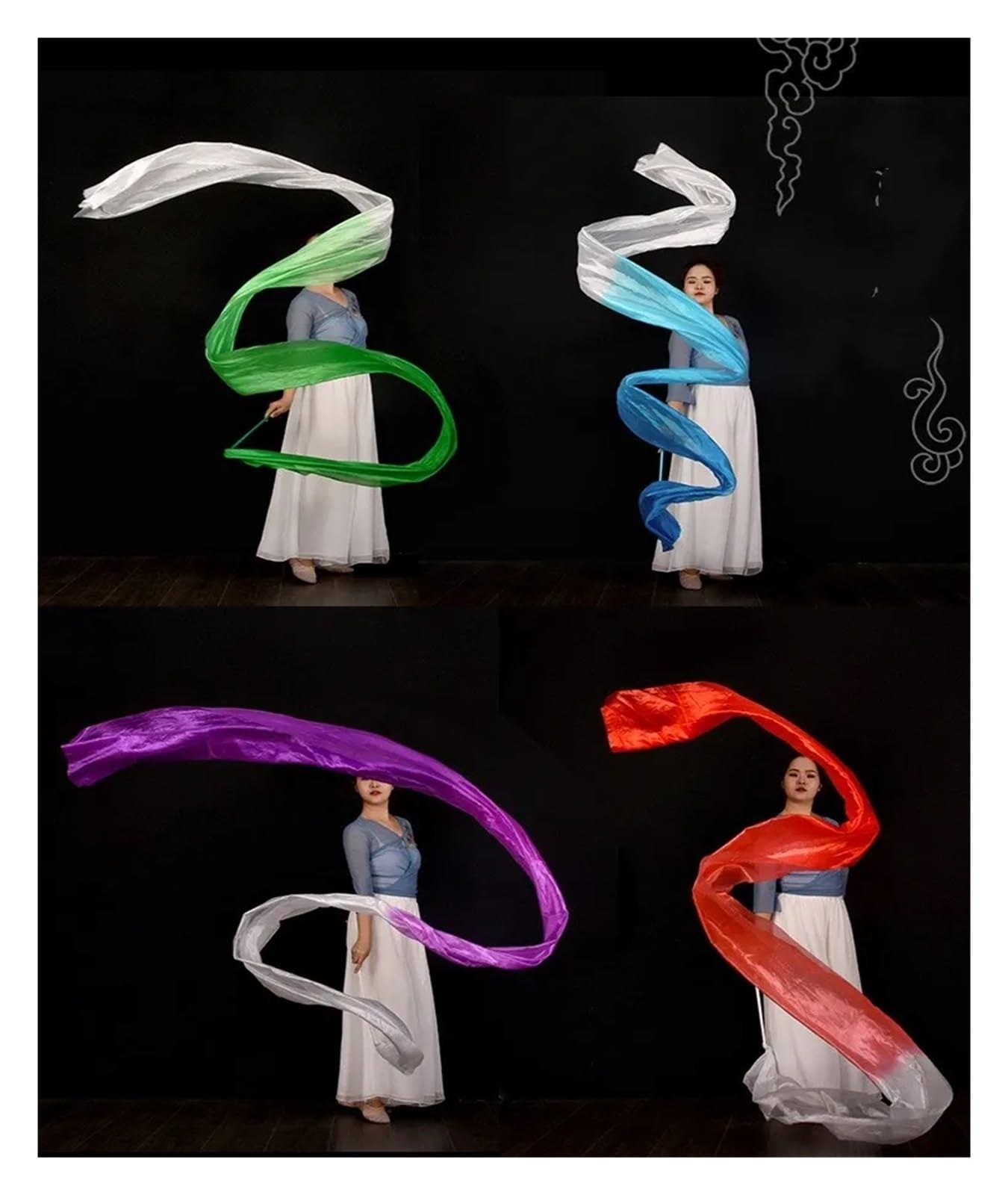 Banderole de Danse en Polyester à Fleurs, Rubans de Gymnastique Rythmique, Spectacles de Danse Artistique, Adoration, louange, bannière prophétique(Blue White)