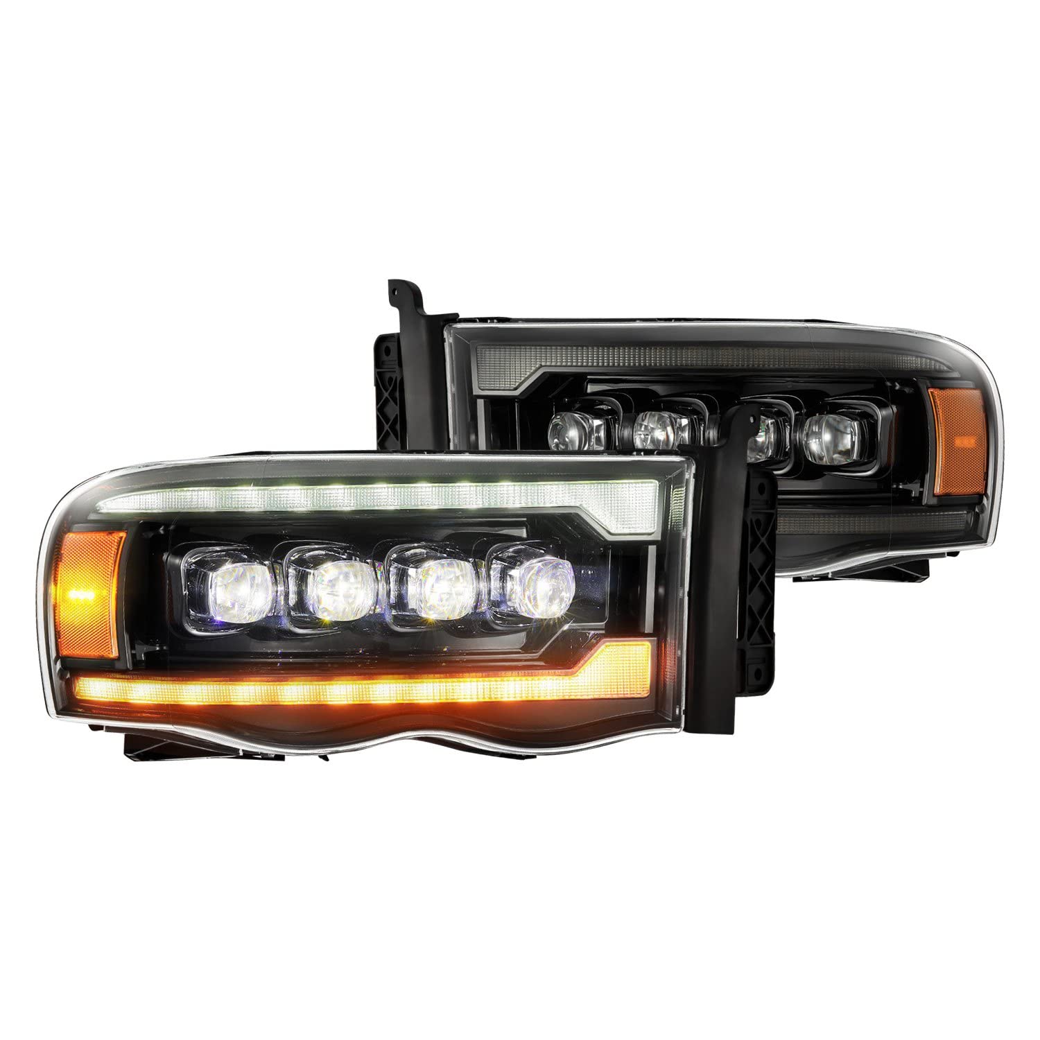 AlphaRex 02-05 Dodge Ram 1500 NOVA LED Proj Headlights Alpha Black w/Activ Light/Seq Signal
