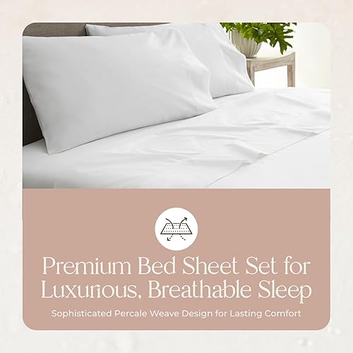 Miniatura 4 de Juego de 4 piezas de sábanas de percal de algodón con certificación GOTS, 100 % algodón orgánico, con certificación GOTS, perfectas para personas