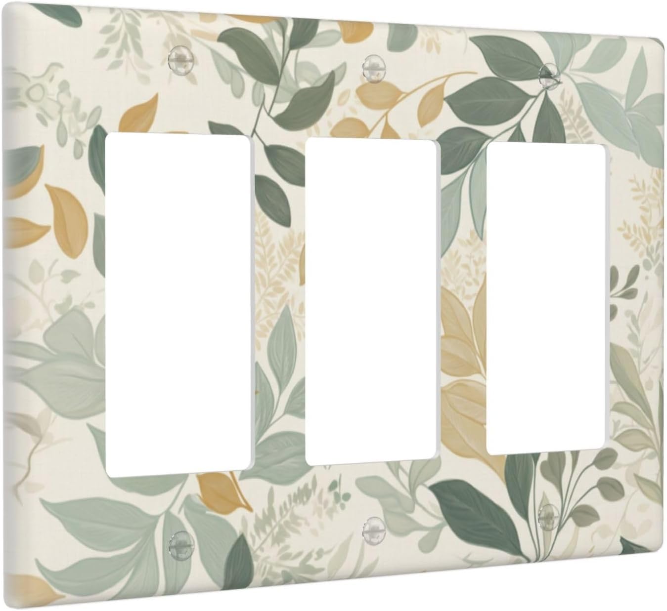 Boho Watercolor Leaf 3 Gang Wall Plate Aesthetic Green Botanical Triple Rocker Light Switch Cover GFCI Outlet Covers Decorative Switchplate Electrical Faceplates for Country Bathroom Living Room Decor image 2