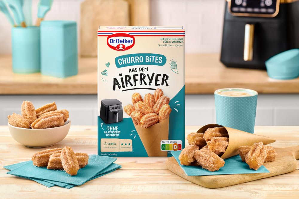 Dr. Oetker Churro Bites aus dem Airfryer – 6er Pack Backmischung für zimtig-knusprige Churros aus der Heissluftfritteuse, Churros ohne Frittieren, wie auf der Kirmes, 6 x 300g