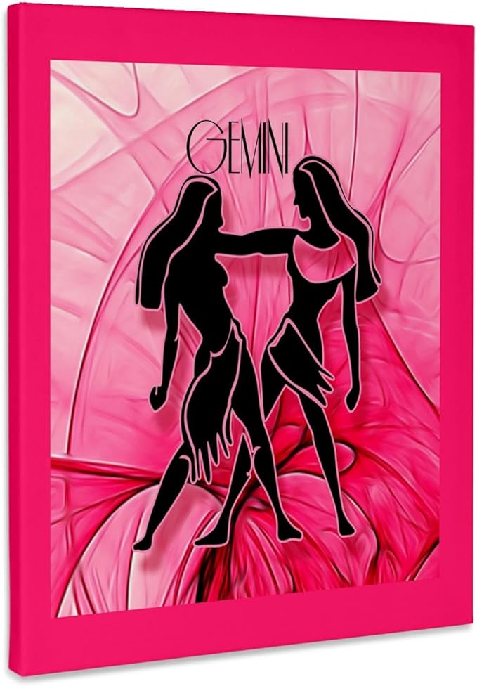 3dRose, Lady Gemini in Pink and Black Swirls Zodiac Collection, Museum Grade Canvas Wrap 11x14