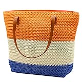 Large Beach Tote Bag Women Hand-woven Straw Tote Beach Bag with Zipper Straw Colored Stripe Shoulder...