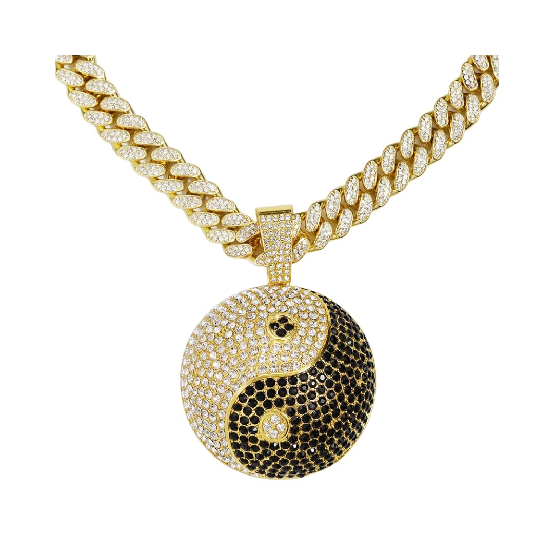 Men's Iced-out Cuban Link Chain,Diamond Pendant Choker Necklace Rapper Hip-hop Jewel