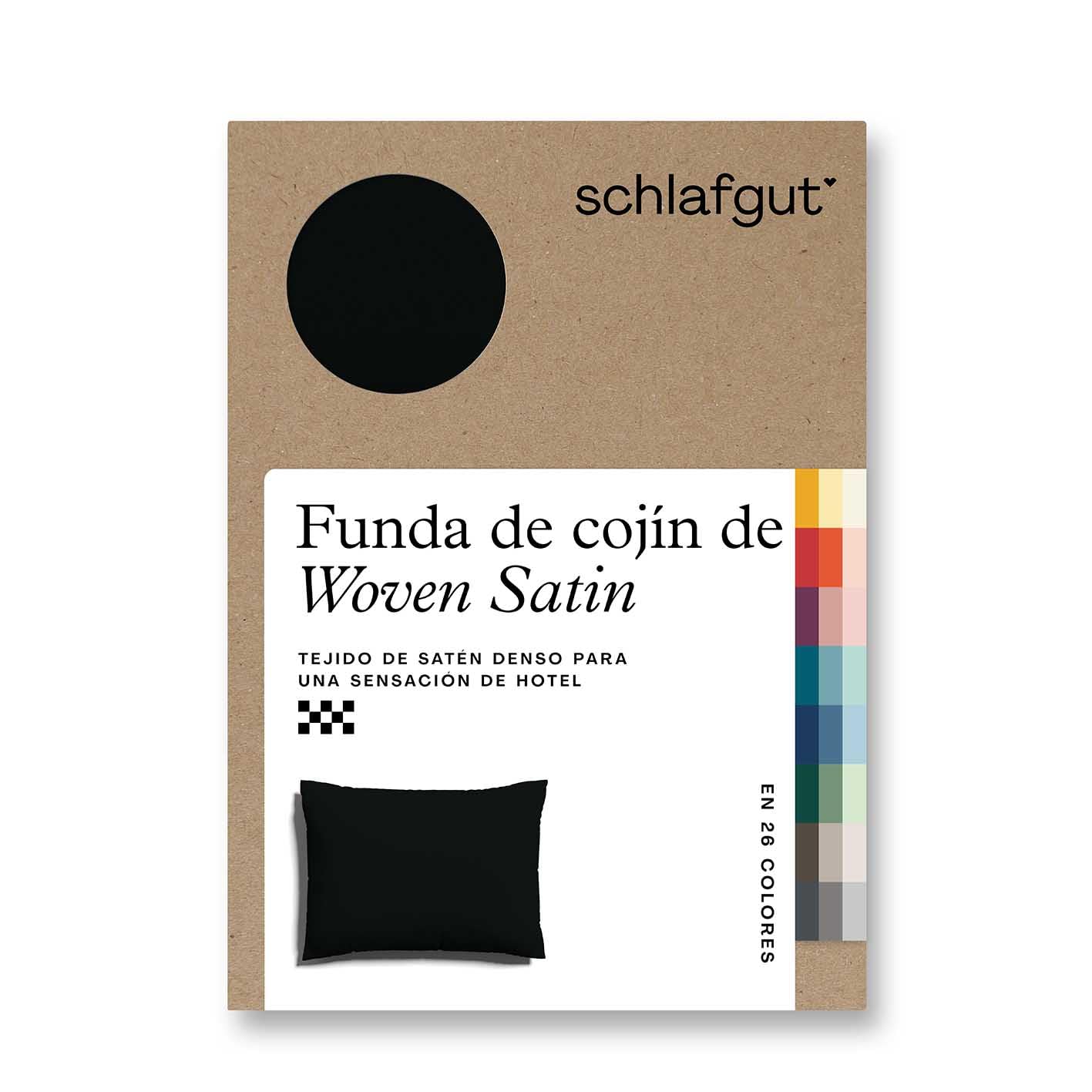 schlafgut Woven Satin Funda de cojín - 70x90 cm, confeccionada con algodón 100%, Cremallera Oculta, Ultra Suave y Transpirable, Certificado Oeko-Tex, Off-Black