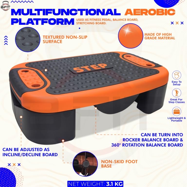 Image of B Fit Premium Quality Aerobic Steppers (53X33X13 CM-ORANGE)