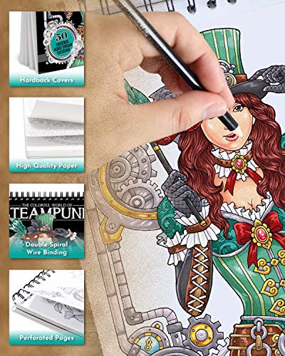 ColorIt Colorful World of Steampunk Adult Coloring Book - 50 Single-Sided Designs, Thick Smooth Paper, Lay Flat Hardback Covers, Spiral Bound, USA Printed, Steampunk-Inspired Pages to Color - Thumbnail 3