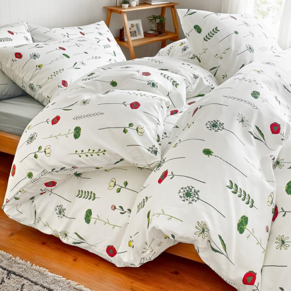 Housse de couette 220x240 imprimé feuilles et fleurs pour un sommeil réparateur et doux