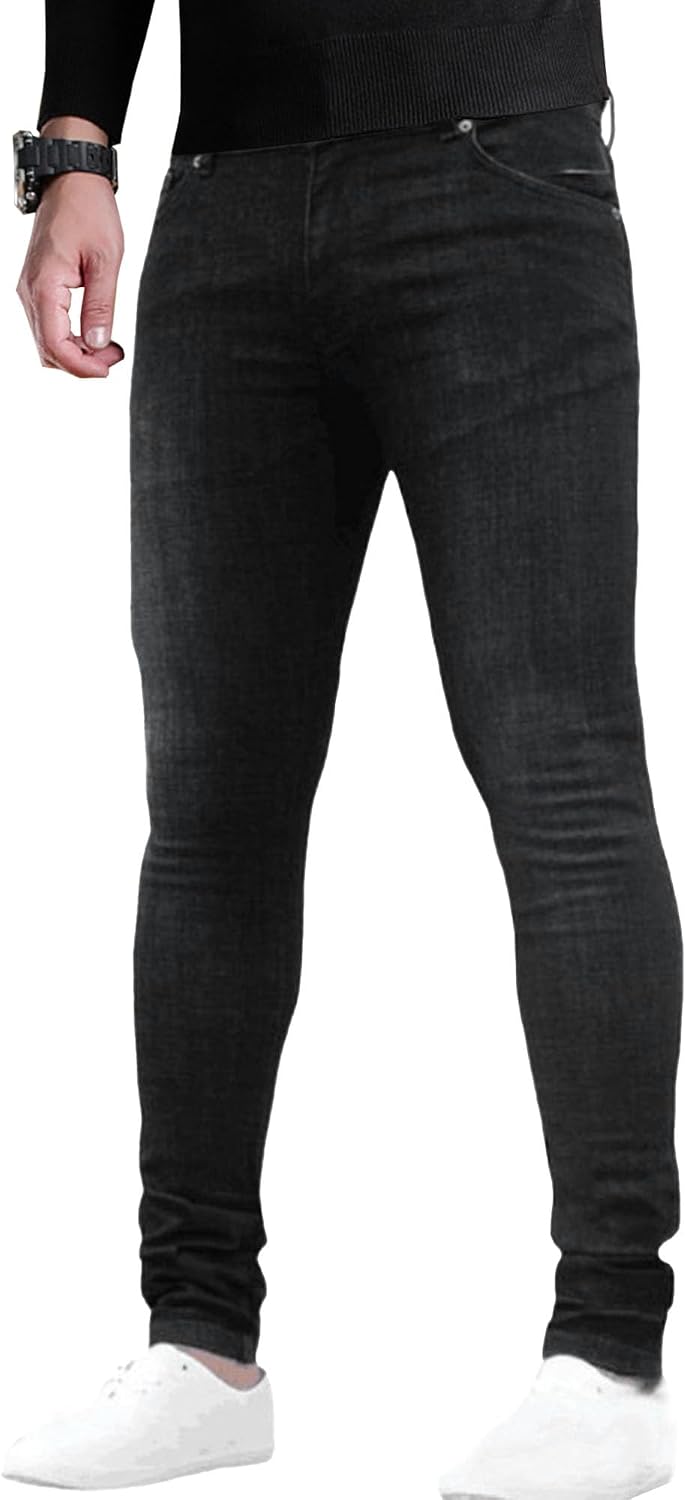 Men's Slim Fit Stretch Jeans Vintage Distressed Tapered Leg Denim Pants Fashion Ripped Skinny Jean Pants