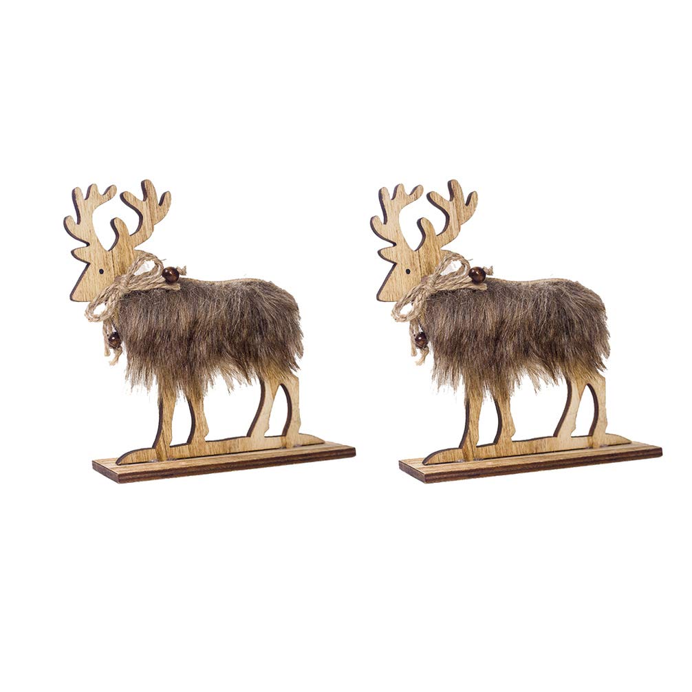 LIOOBO Wooden Reindeer Christmas Ornaments Xmas Reindeer Figurine Deer Tabletop Ornaments Crafts Winter Holiday Crafts Decorations