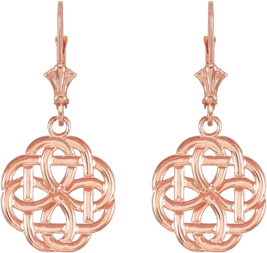 - 14k Rose Gold Triquetra Celtic Trinity Dangle Earrings