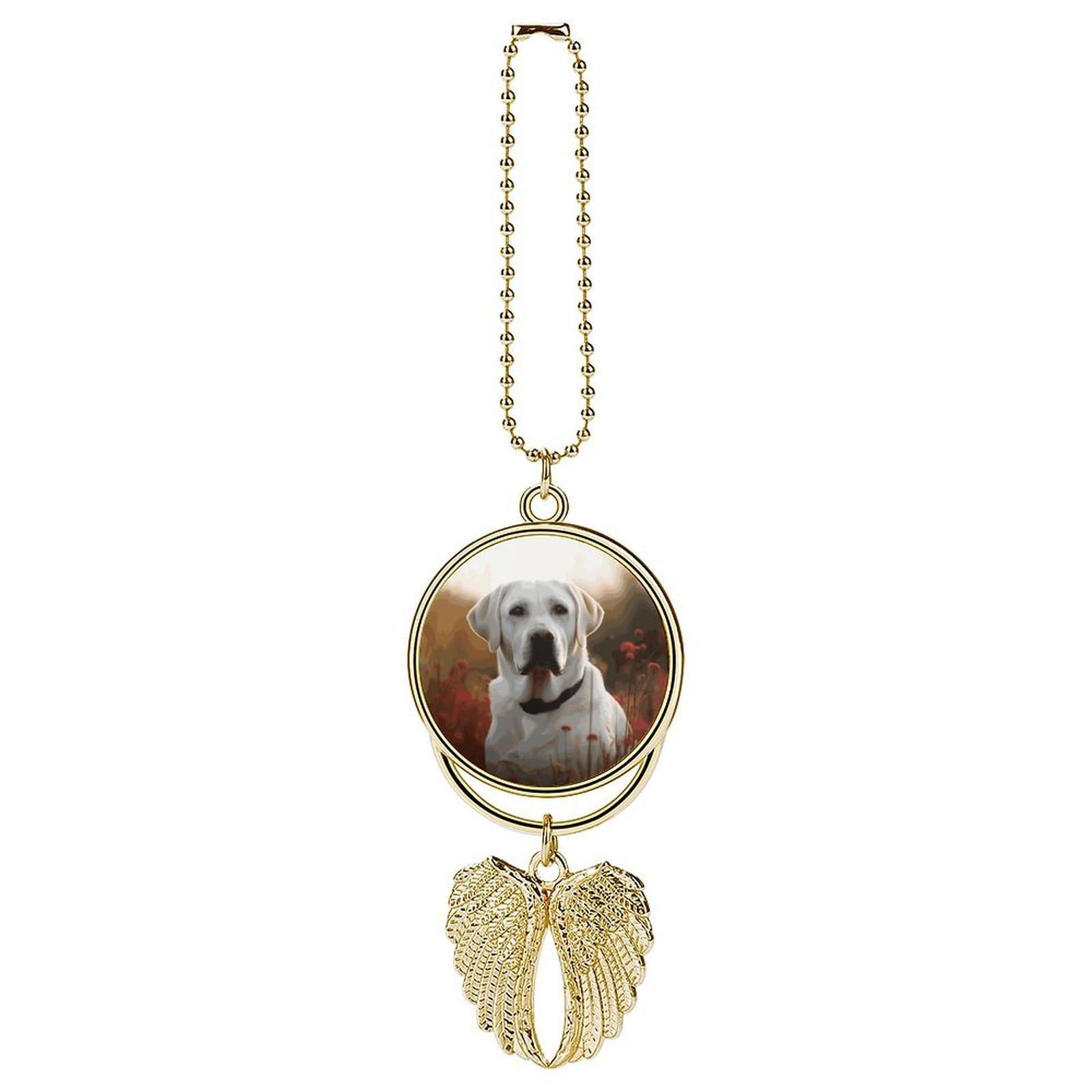 White Labrador Guardian Angel Wing Car Ornament for Mirror, Zinc Alloy Hanging Charm with Spiritual Design for Protection, Rearview Mirror Accessory Decor Gift for Women Men(Golden)