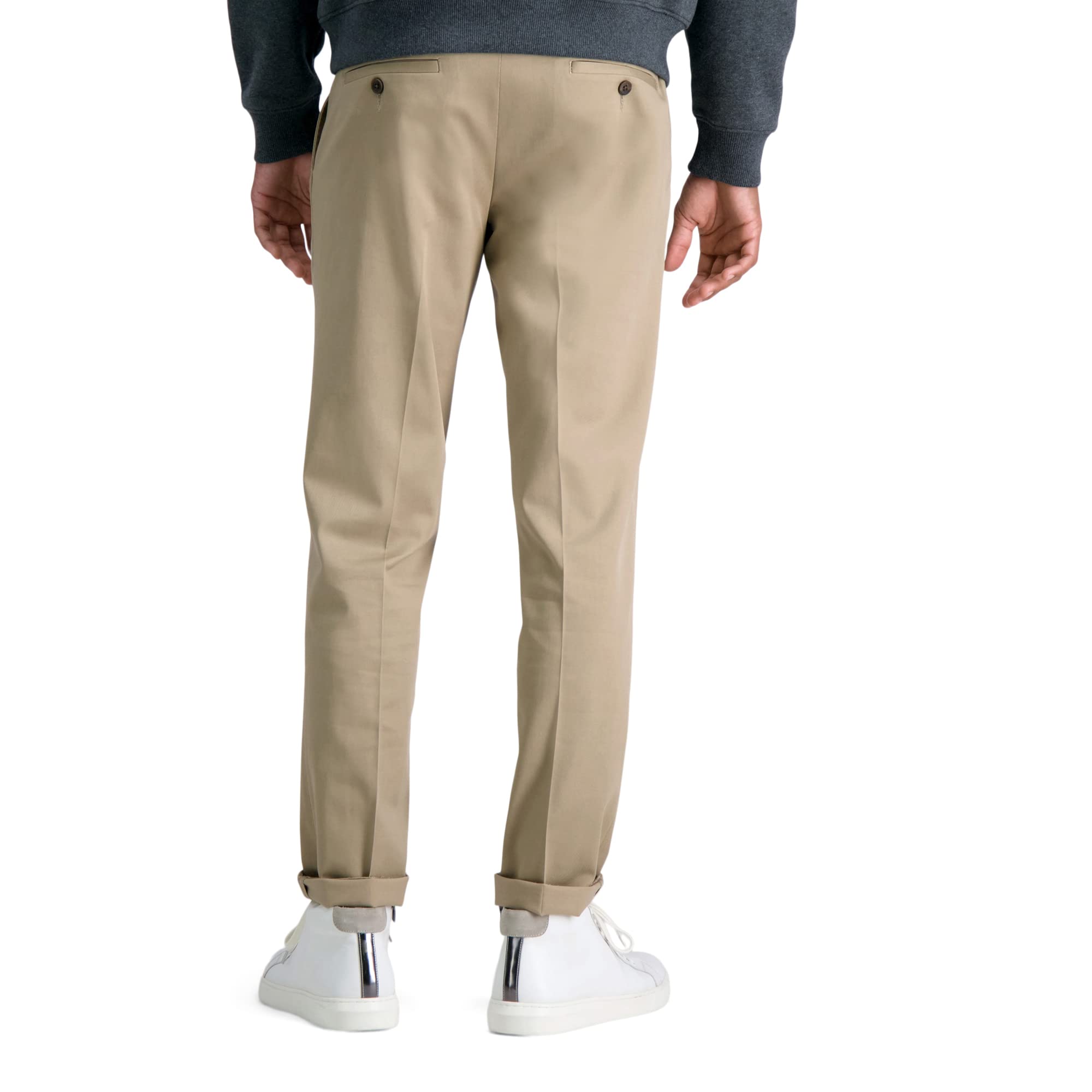 Haggar Pantalón Casual de Primera Calidad, Sin Planchado, Color Caqui, Corte Ajustado, Frente Plano Hombre