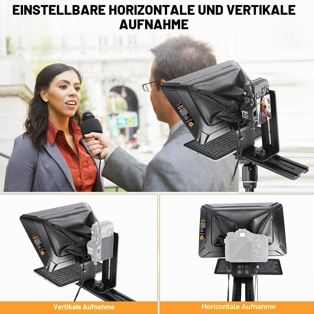 LENSGO TC12 Teleprompter fürDSLR/spiegellose Kamera und Tabletbis zu 12,9"|ProfessionellerTeleprompter für Videoaufnahmen,Vlogging, Live-Streaming.