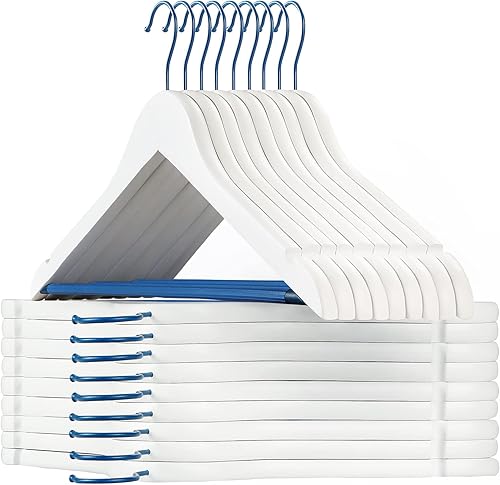 TOPIA HANGER Perchas de madera prémium con barra antideslizante para pantalones, gancho giratorio de 360 y muescas para los hombros, paquete de 16