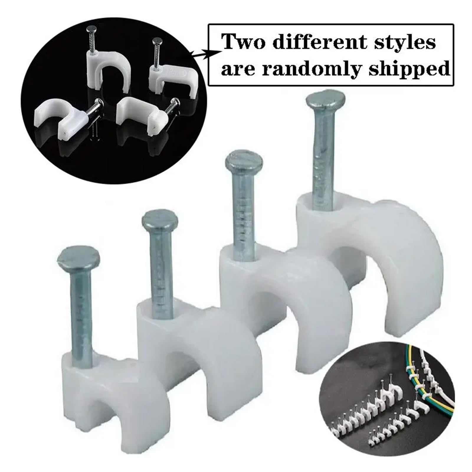 Clips for cables con clavos, for redondos de acero, blancos, 4-12 mm, 100 unidades(Internal Width 10mm)