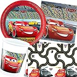 62-teiliges CARS 3-Party-Set bestehend aus: 8 Party-Teller + 8 Becher + 20 Servietten + 1 Tischdecke + 25 bunte Luftballons von CARPETA