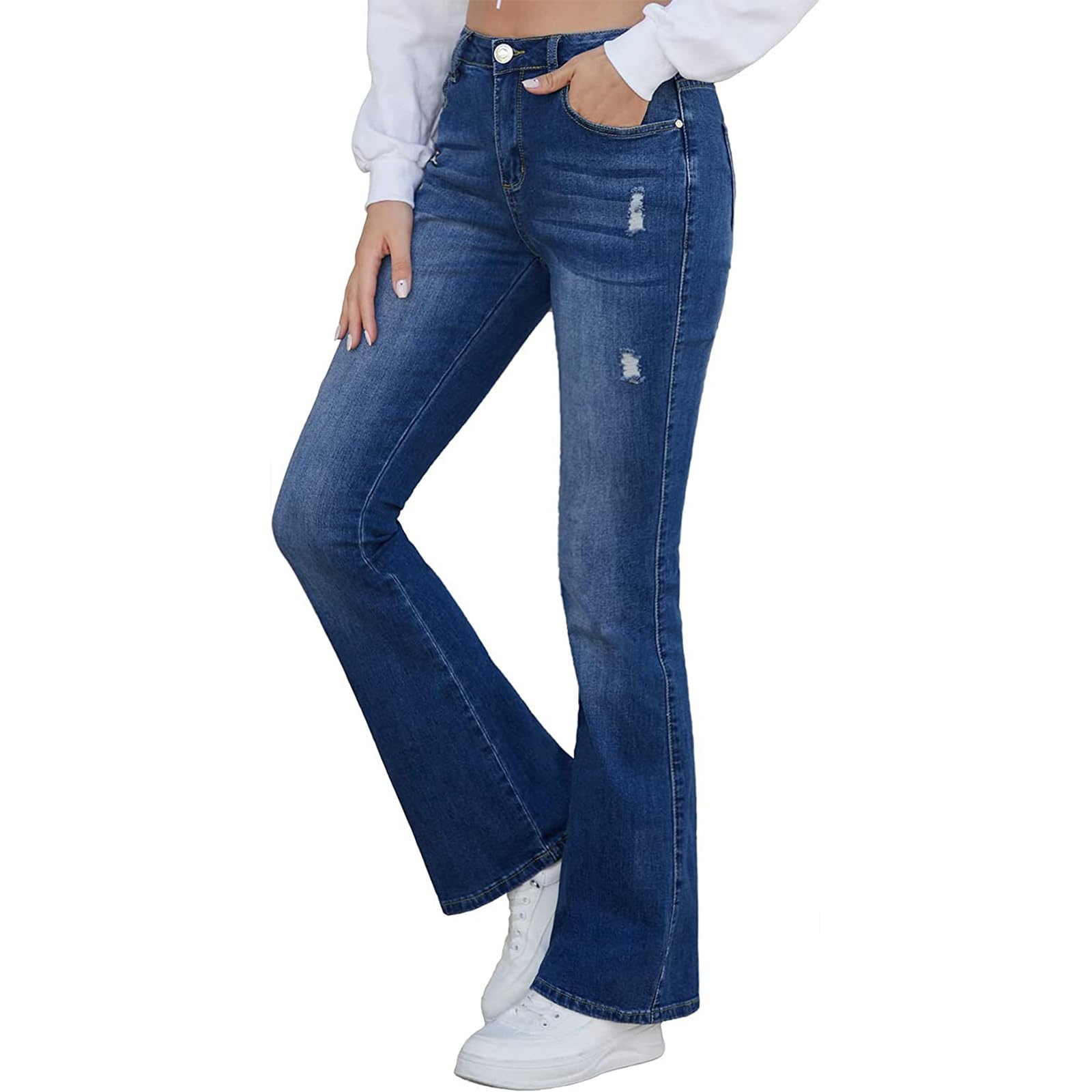 VIPONES Bell Bottom Jeans for Women Stretchy High Waisted Flare Curvy Denim Pants