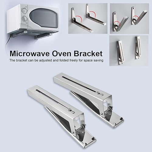 Miniatura 6 de Soporte de pared para estante, soporte universal de acero inoxidable para microondas, estante plegable ajustable y resistente, para accesorios de