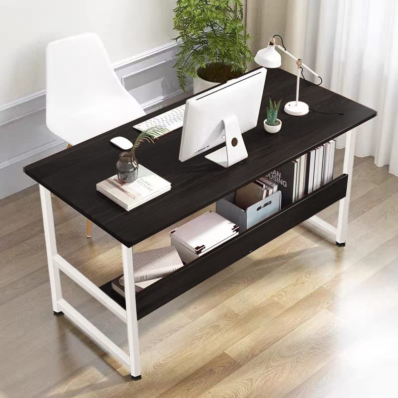 MIN-WIN-Computer-Desk-315-Inch-Home-Office-Desk-with-Shelves-Storage-Modern-Farmhouse-Wood-and-Metal-Study-PC-Laptop-Notebook-Study-Writing-Table-Simple-Executive-Work-Desk-for-Gaming-Student