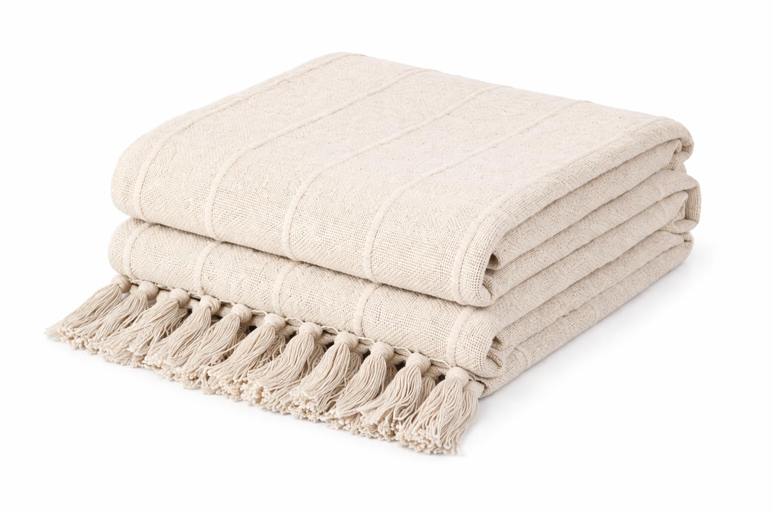 Ehc Natural Throws For Sofas, Throws For Armchairs, Textured Cotton Throw Blanket With Fringe For 1 Seater Chair/Sofa/Bed, 127 X 152Cm,