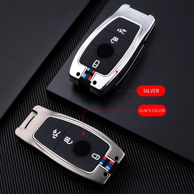 Image of KMH Metal Car Key Cover Compatible with Mercedes Benz AMG W205 E320L C200 C180 C260 C300 Series Model Smart keycover with Keychain 3 Button Key Shell Case Holder Protector (Metallic) Pack of 1