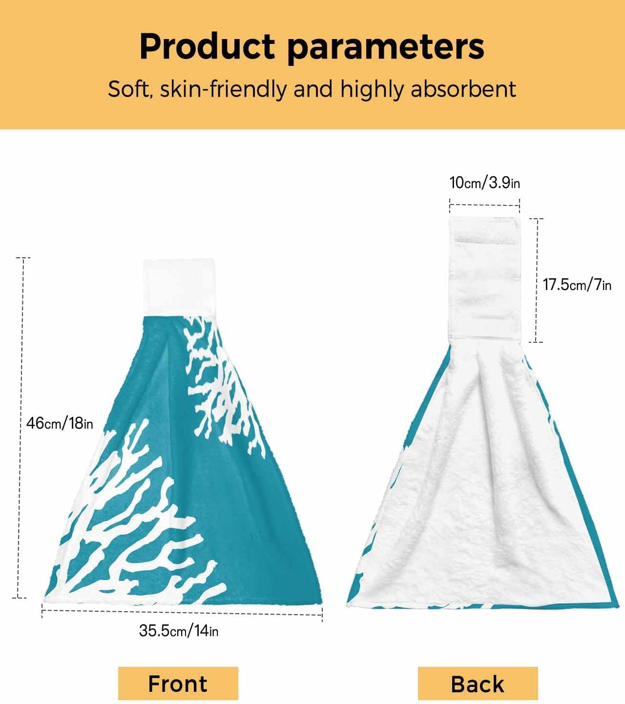 Teal Blue Coral Coastal Kitchen Hand Towels with Hanging Loops Set of 2 Nautical Ocean Summer Beach Soft Thick Oven Fingertip Dry Microfiber Tie Dish Towel Absorbent Cleaning Washcloth for Bathroom