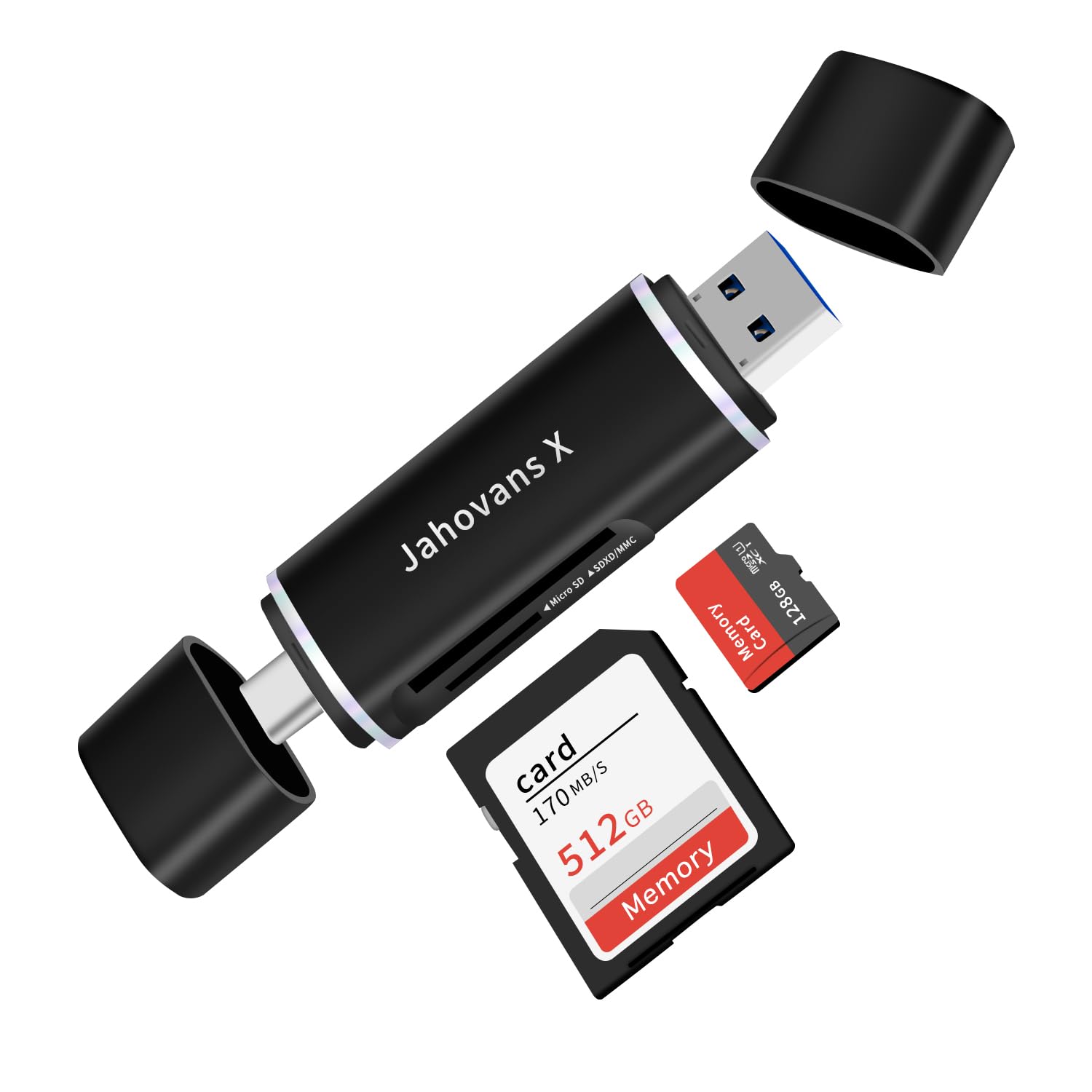 SD Card Reader, Jahovans X Dual Connector USB C USB 3.0 Memory Card Reader Adapter - Supports SD/Micro SD Compatible with MacBook Pro, iPad Pro,